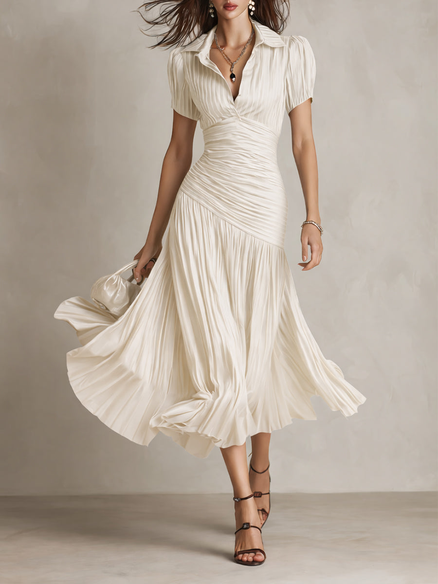 Amorosa™ - Vintage Striped Satin Midi Dress