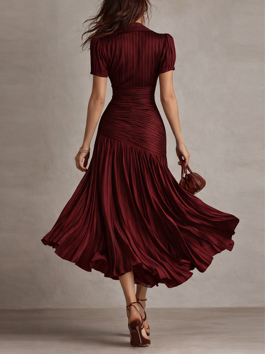 Adriana | Vintage-Inspired Striped Satin Midi Dress