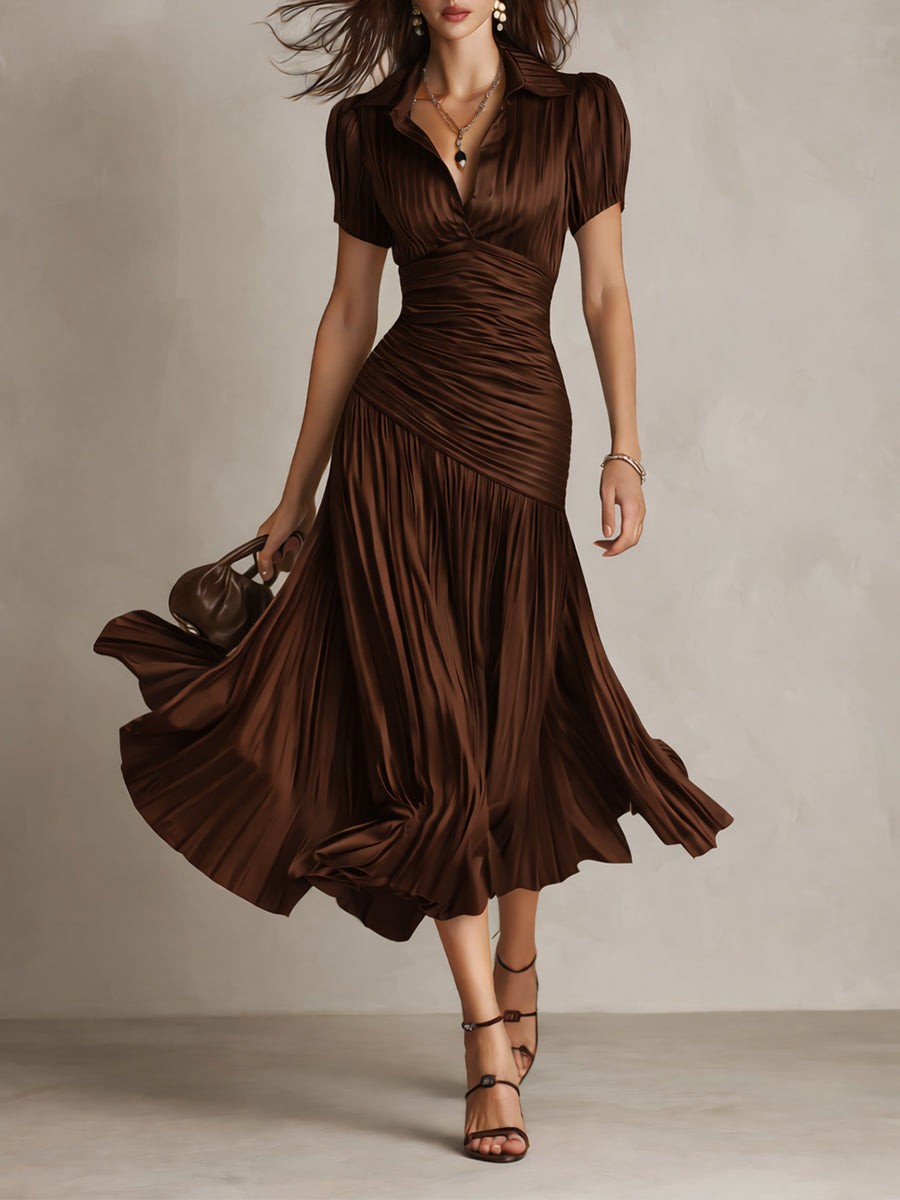 Amorosa™ - Vintage Striped Satin Midi Dress