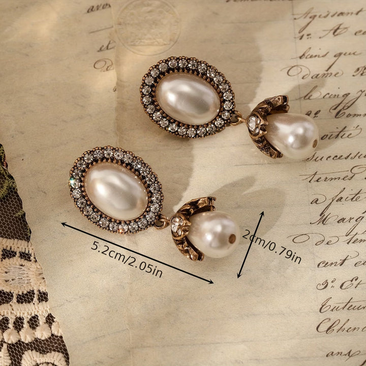 Vintage Frame Pearl Drop Earrings