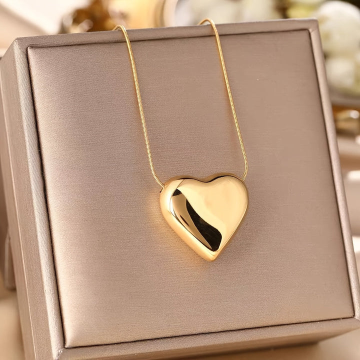 Classic White Gold Necklace Featuring a Puffy Heart Pendant