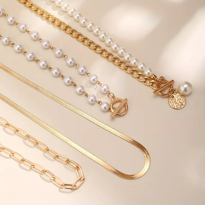 Layered Necklace Set with Modern Pearls