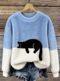 Nola™ - Elegant Cat Print Oversized Sweater