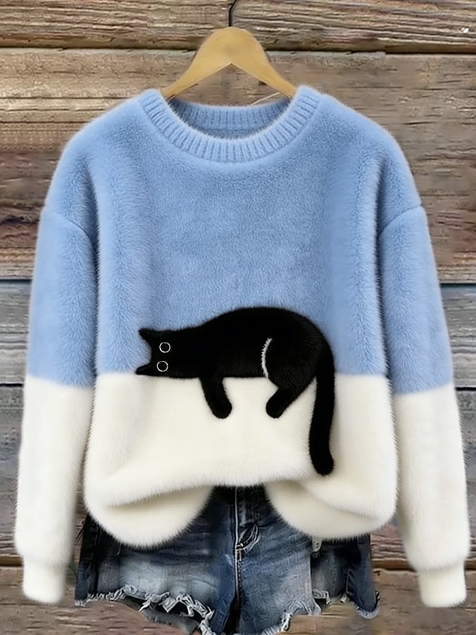 Nola™ - Elegant Cat Print Oversized Sweater