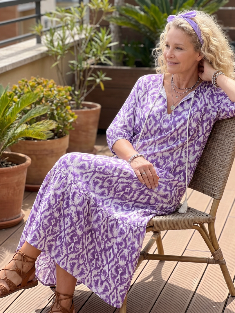 Adora™ -Purple Pattern Midi Dress