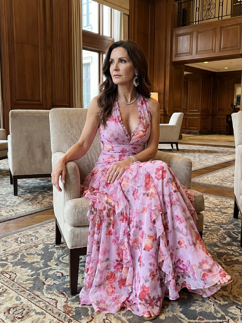 Pepita™ - Halter Neck and Ruched Bodice Maxi Dress