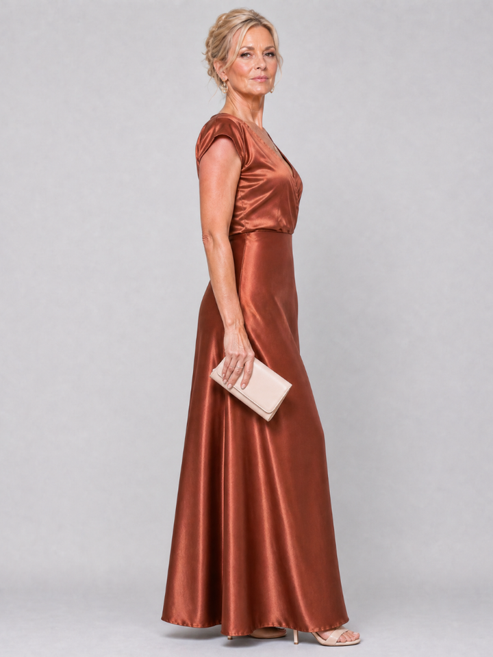 Trina™ - Cap Sleeves and Wrap Bodice Maxi Dress