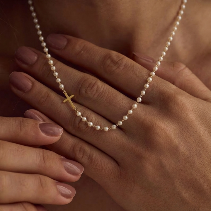 Mirabile™ - Cross Necklace Embellished with Freshwater Pearls