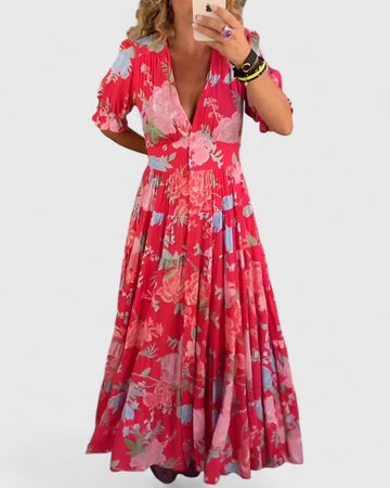 Vera™ - Elegant Floral V-neck Dress