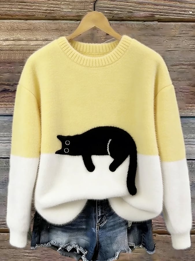 Nola™ - Elegant Cat Print Oversized Sweater