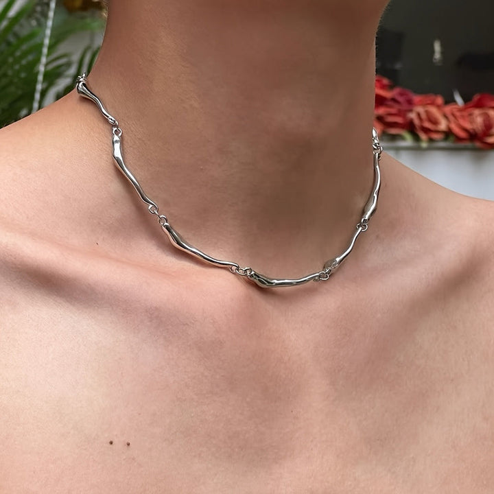 White Gold Twisted Wave Necklace