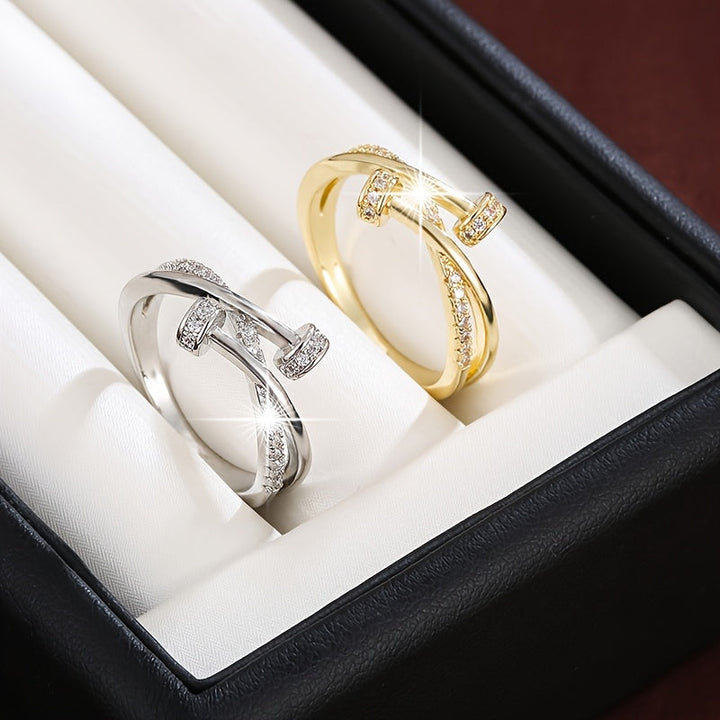 Zirconia Crossover Ring in White Gold