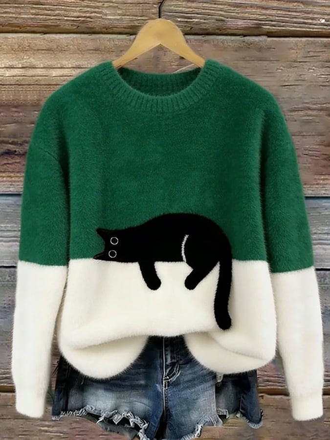 Nola™ - Elegant Cat Print Oversized Sweater