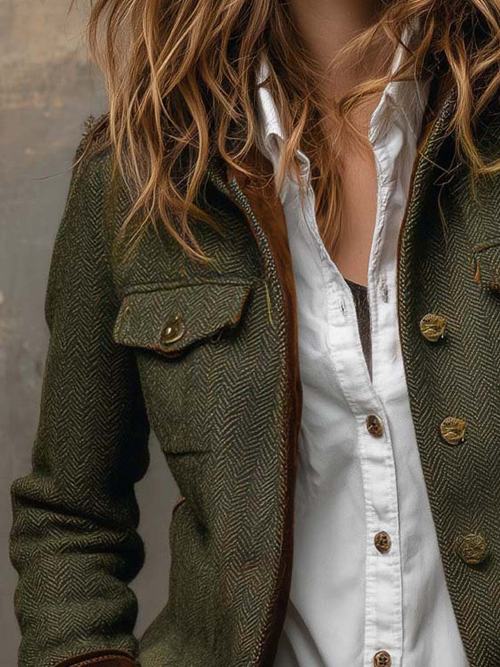 Agnes | Herringbone Contrast-Trim Blazer