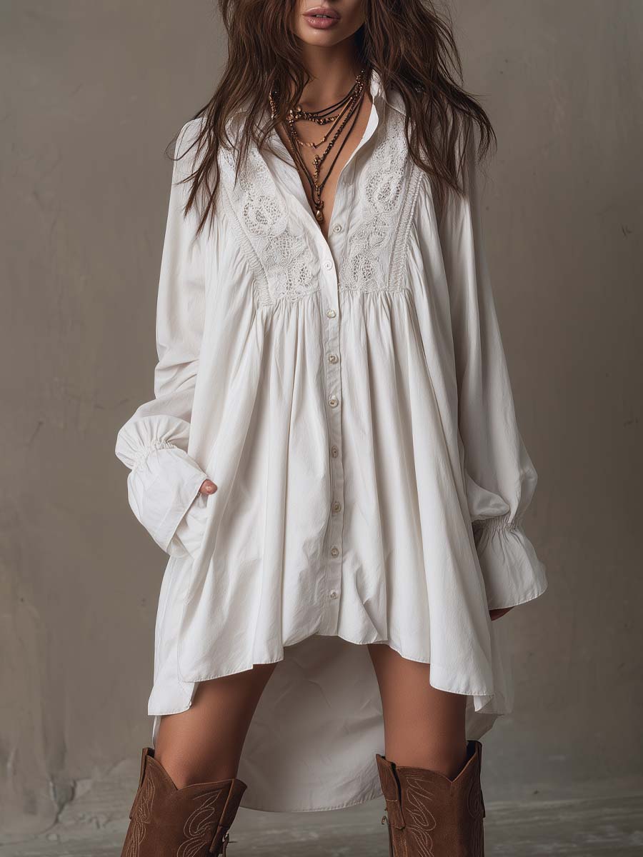 Alessandra™ - Lace Shirt Mini Dress