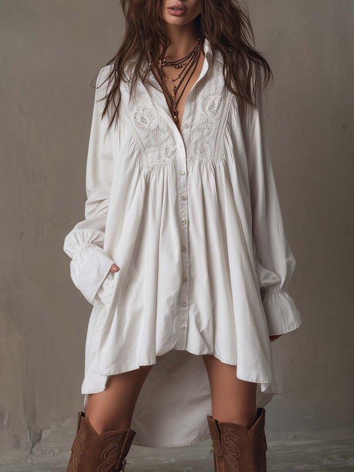 Alessandra™ - Lace Shirt Mini Dress