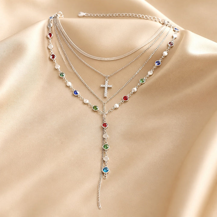 White Gold Necklace and Earring Set with Gemstones