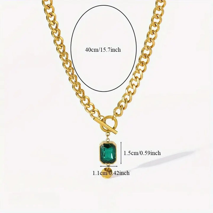 Ronia™ - Emerald Gold Thick Chain Pendant Necklace