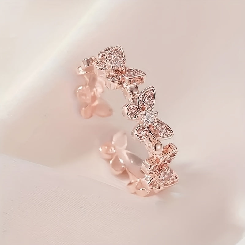 Butterfly Ring in White Gold Adorned with Rhinestones