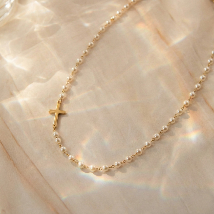Mirabile™ - Cross Necklace Embellished with Freshwater Pearls