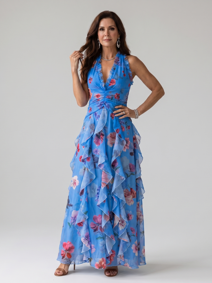Pepita™ - Halter Neck and Ruched Bodice Maxi Dress