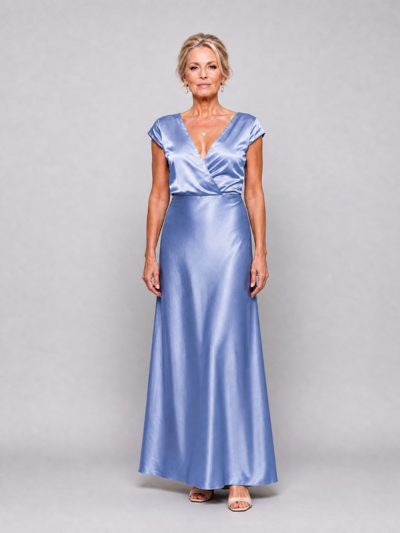 Trina™ - Cap Sleeves and Wrap Bodice Maxi Dress
