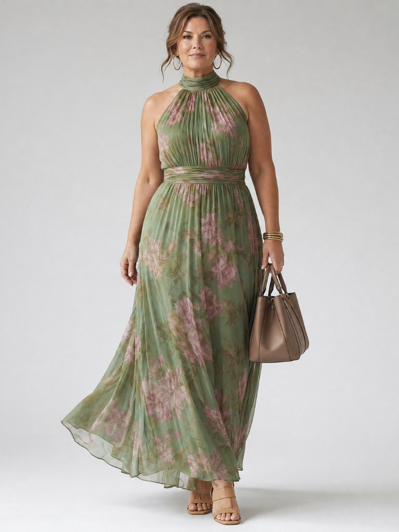 Mirelle | Halter Neck Gathered Midi Dress
