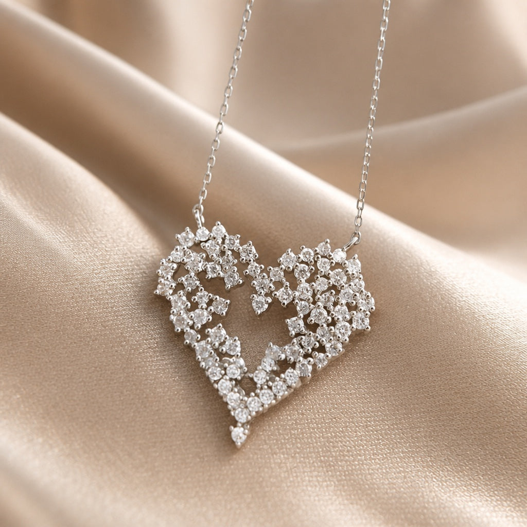 White Gold Necklace Featuring a Heart-Shaped Zirconia Pendant