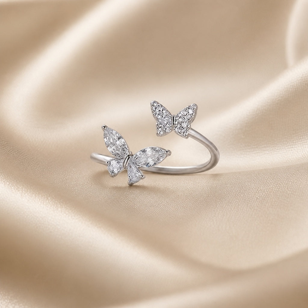 Double Butterfly White Gold Zirconia Ring