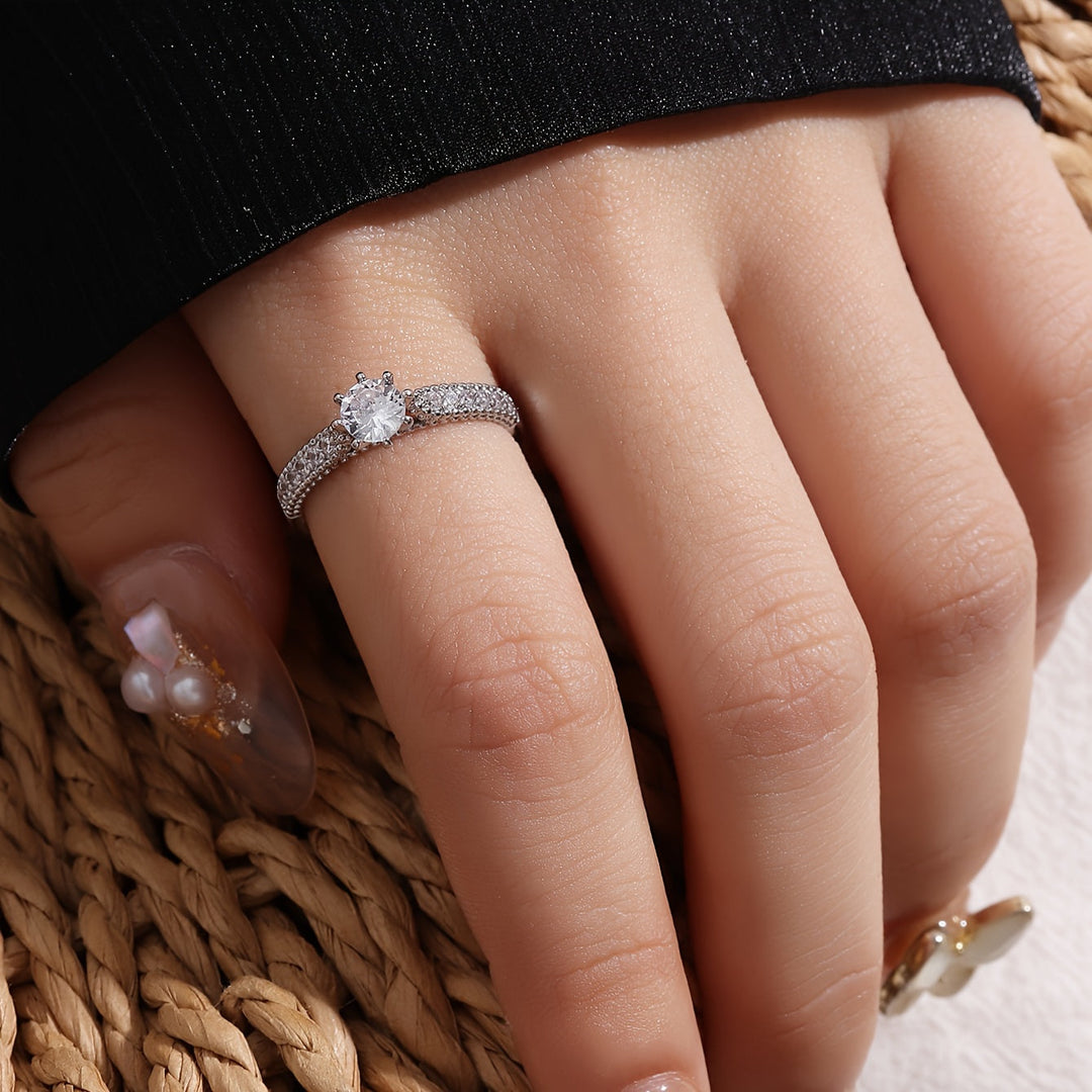 White Gold Ring with Zirconia Inlay - Minimalist Design