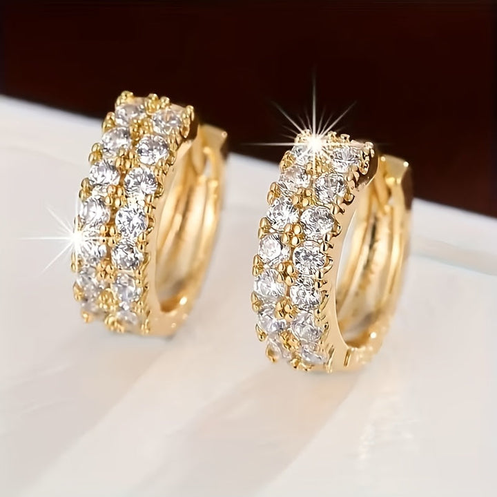 Retro White Gold Hoop Earrings with Micro Zirconia
