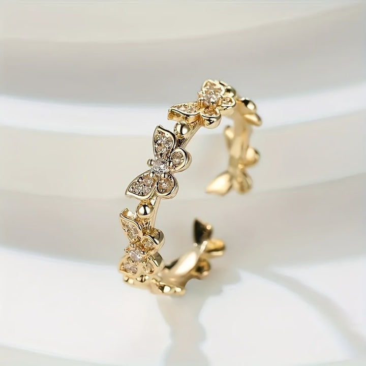 Butterfly Ring in White Gold Adorned with Rhinestones