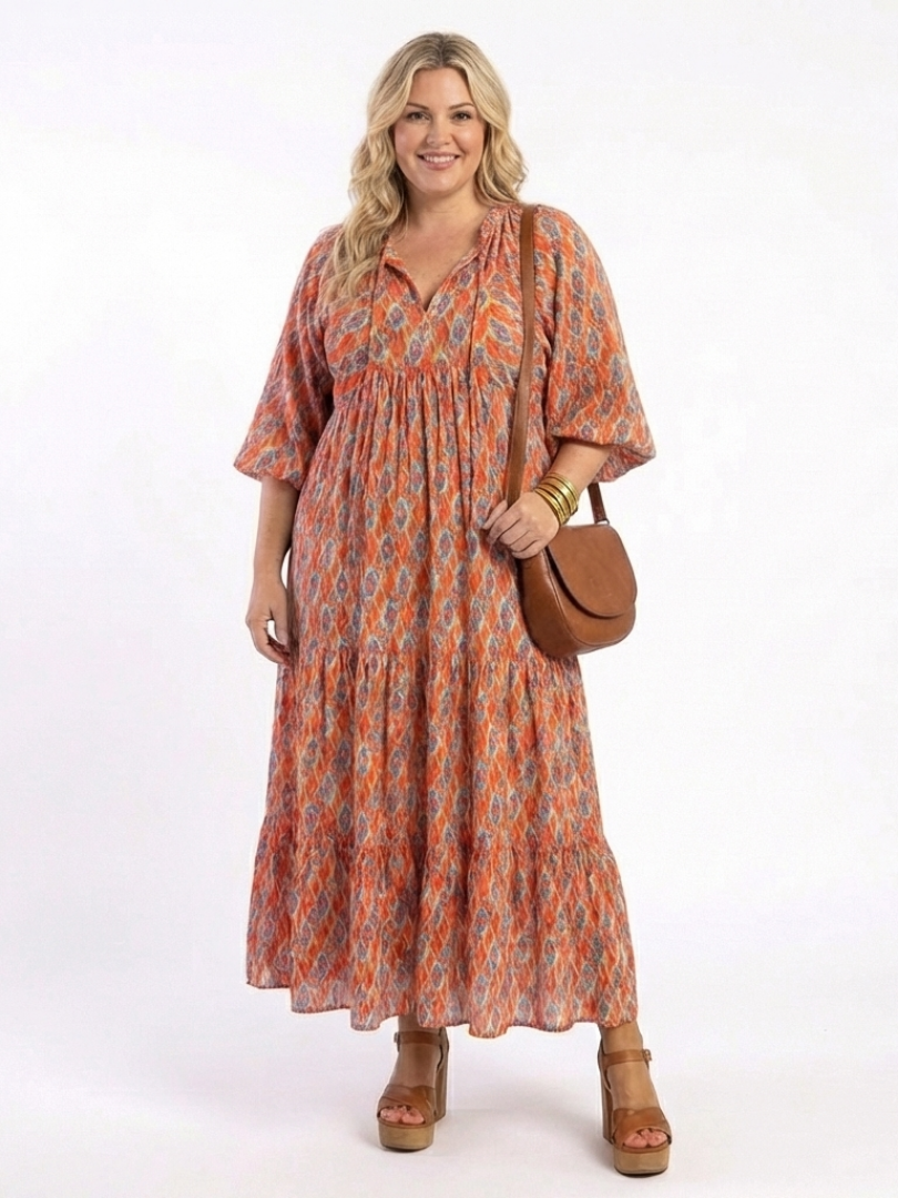 Zelina™ - V-Neck Tiered Midi Dress