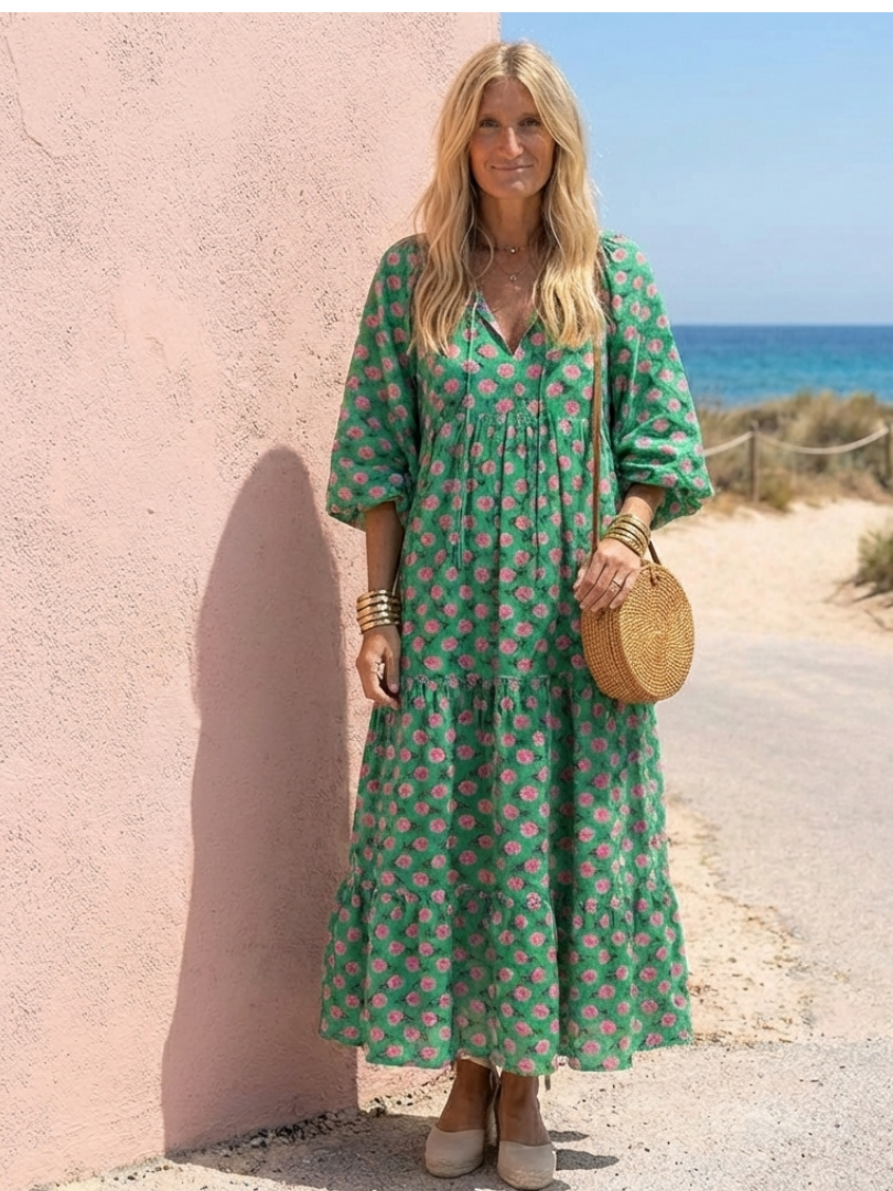 Liora™ - V-Neck Tiered Midi Dress