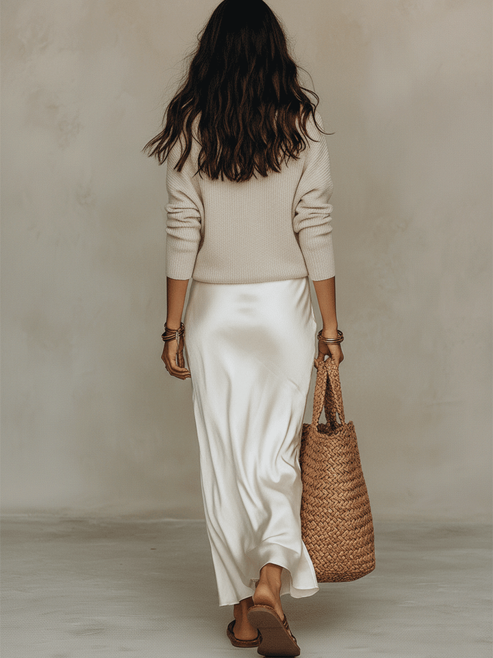 Tinaia™ - Ivory Knit and Satin Midi Set
