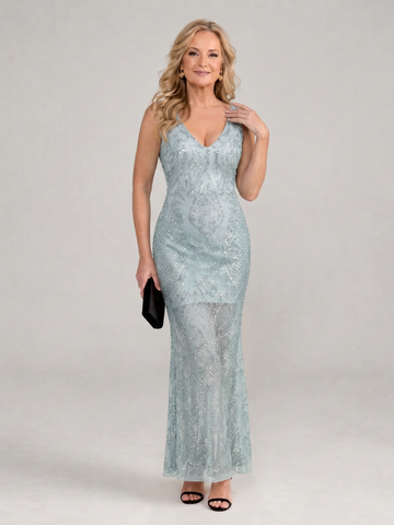 Sirea | Sleeveless Midi Dress with Sheer Panels and Sequins