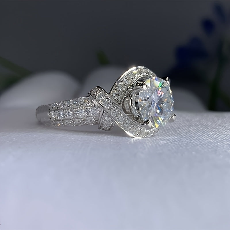 Moissanite Split Shank Ring in White Gold