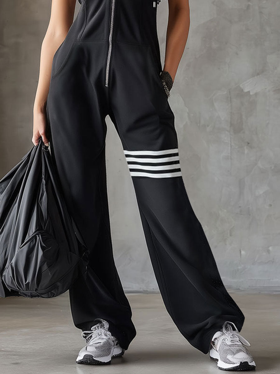 Grazielle™ - Hooded Sports Jumpsuit with Stripes