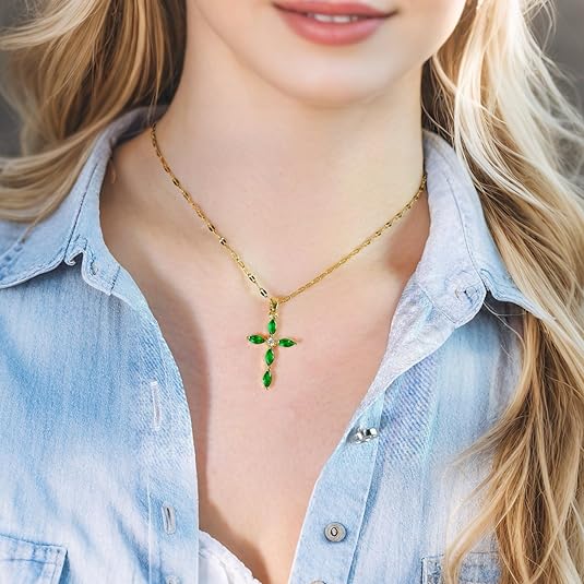 Bea™ - Collana in Oro con Croce di Smeraldo