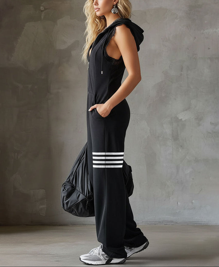 Giada - Vintage-Inspired Hooded Sports Jumpsuit with Stripes