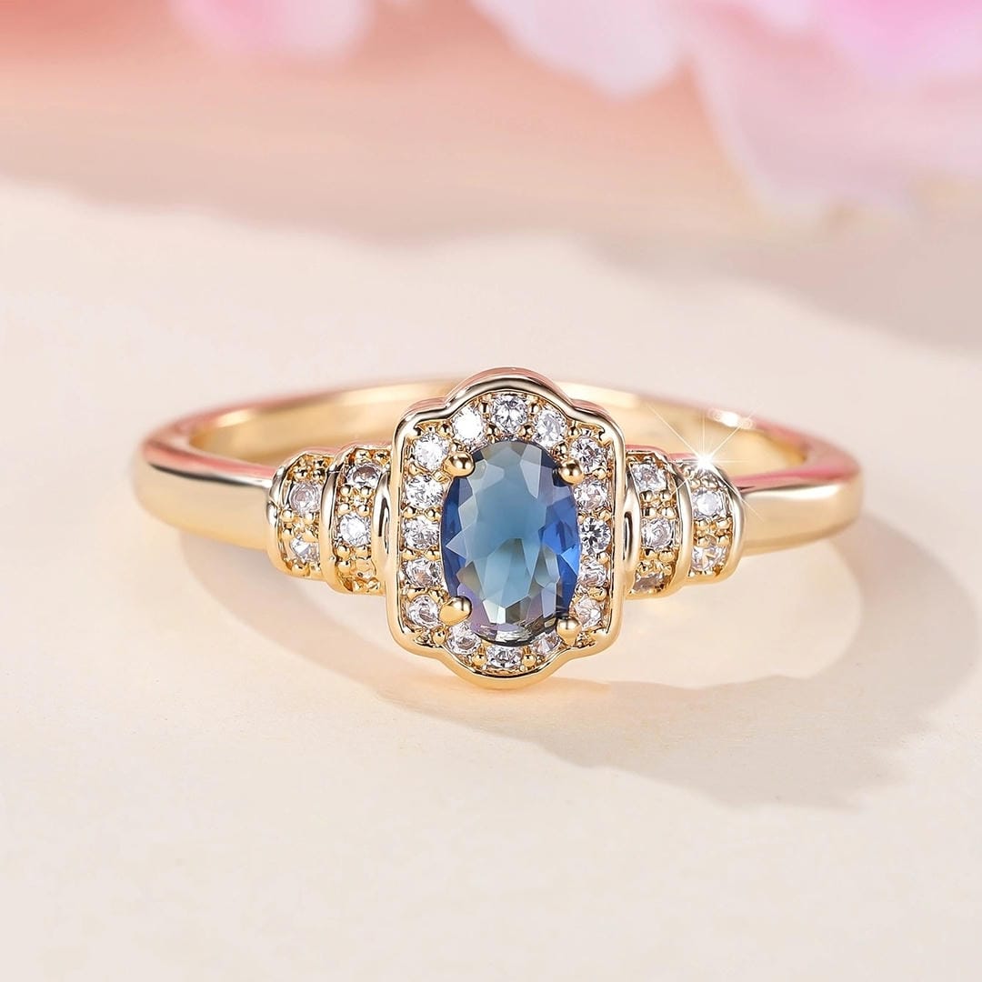 Azzurra™ - Sapphire Halo Ring with Stunning Crystal