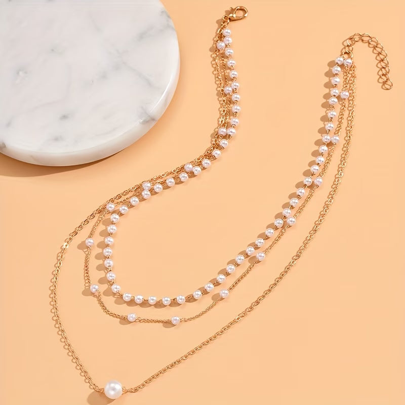 Trinity Pearl Layer Necklace Set