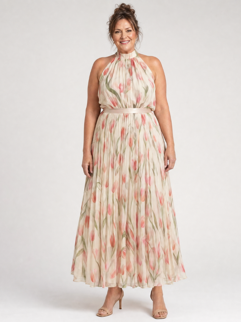 Harper™ - Floral Midi Halter Neck Dress