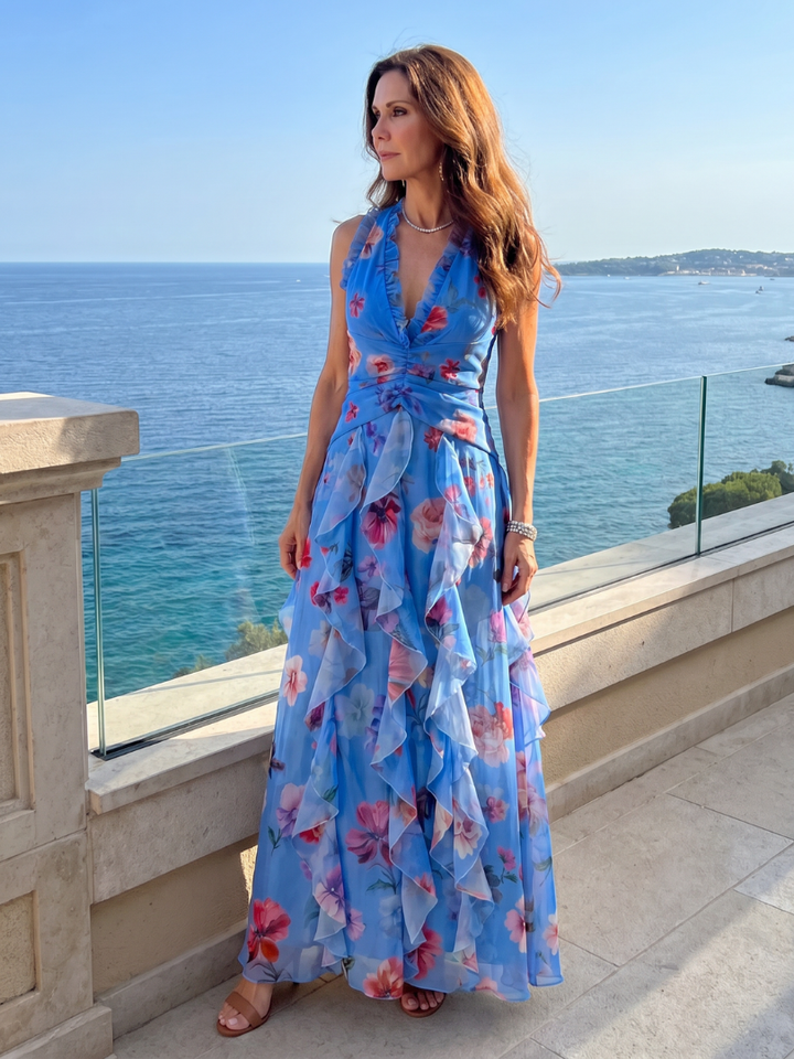 Pepita™ - Halter Neck and Ruched Bodice Maxi Dress