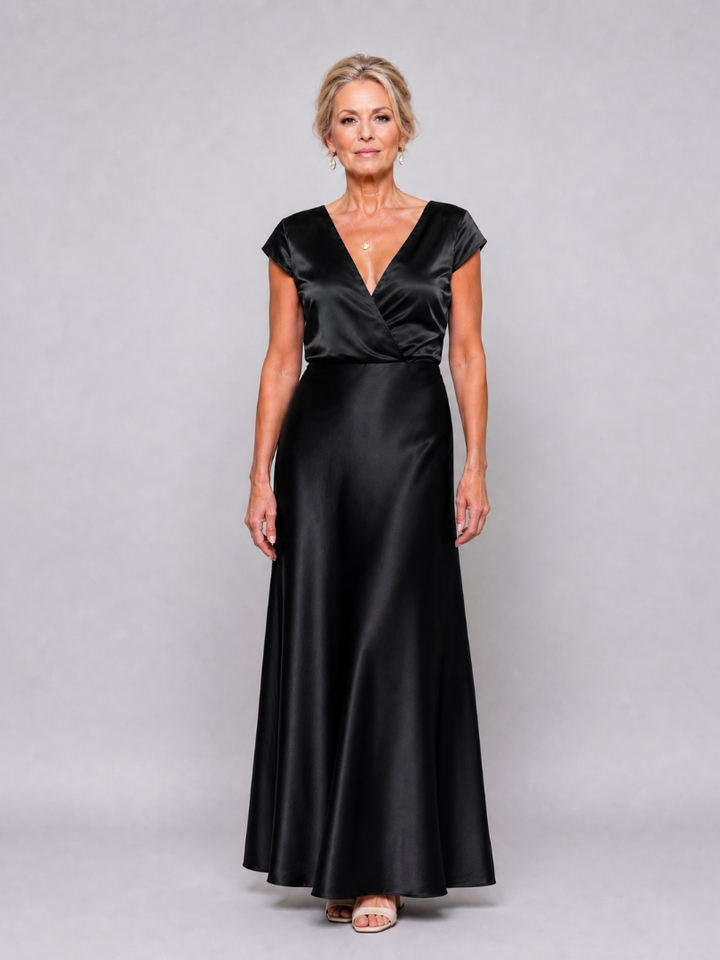 Trina™ - Cap Sleeves and Wrap Bodice Maxi Dress