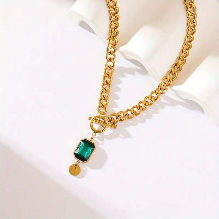 Ronia™ - Collana con Pendente in Oro e Smeraldo con Catena Spessa