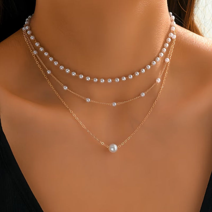 Trinity Pearl Layer Necklace Set