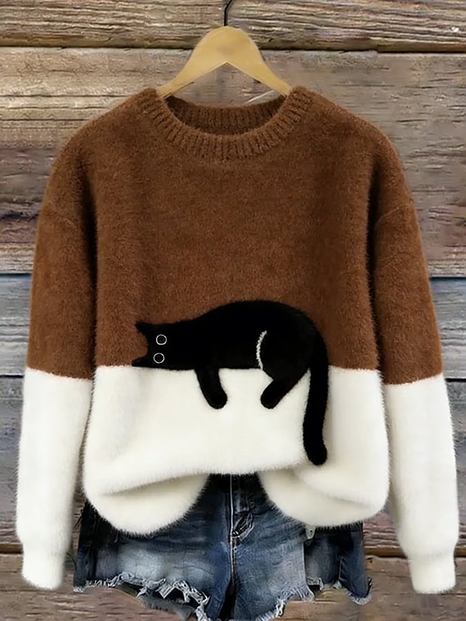 Nola™ - Elegant Cat Print Oversized Sweater