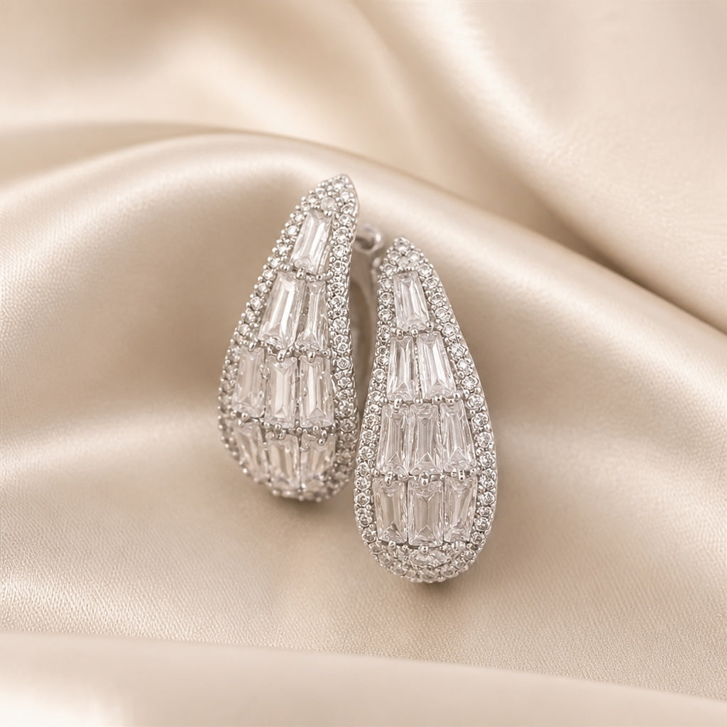14K White Gold Waterfall Hoop Earrings