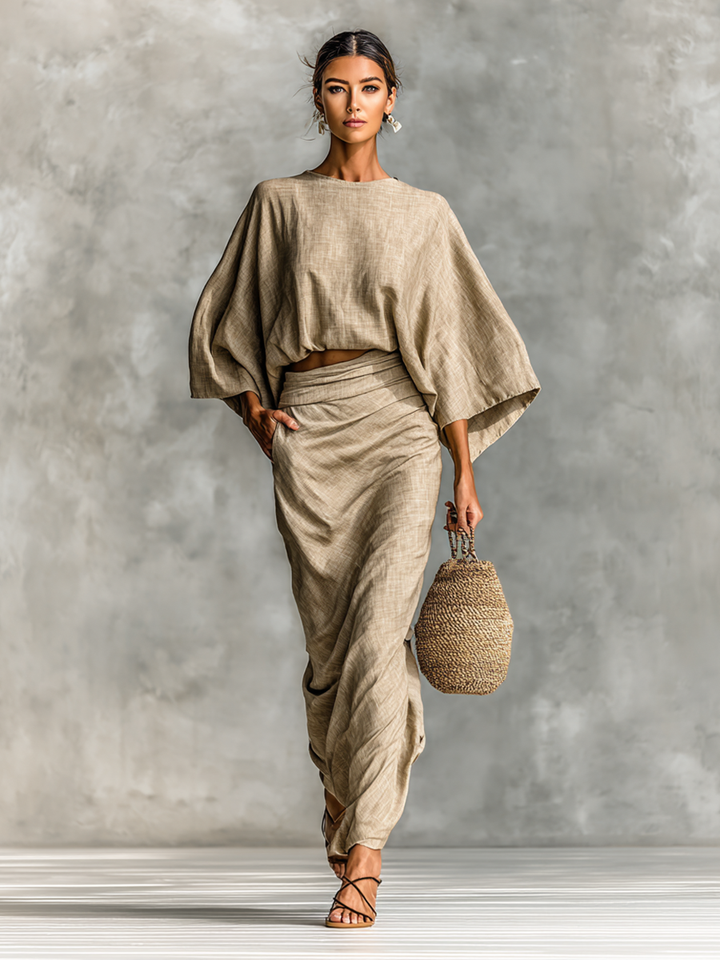 Celina™ - Batwing Top & Flowing Maxi Skirt Set
